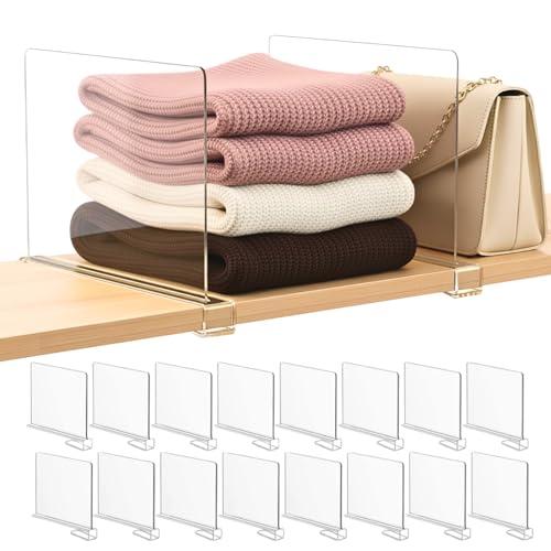 SortNStore Shelf Dividers Purse Organizer for Closet: 16-Pack Acrylic Bag Storage Organizer for Handbags, Clutches, Clothes, Sweater, Towel on Wood Shelves