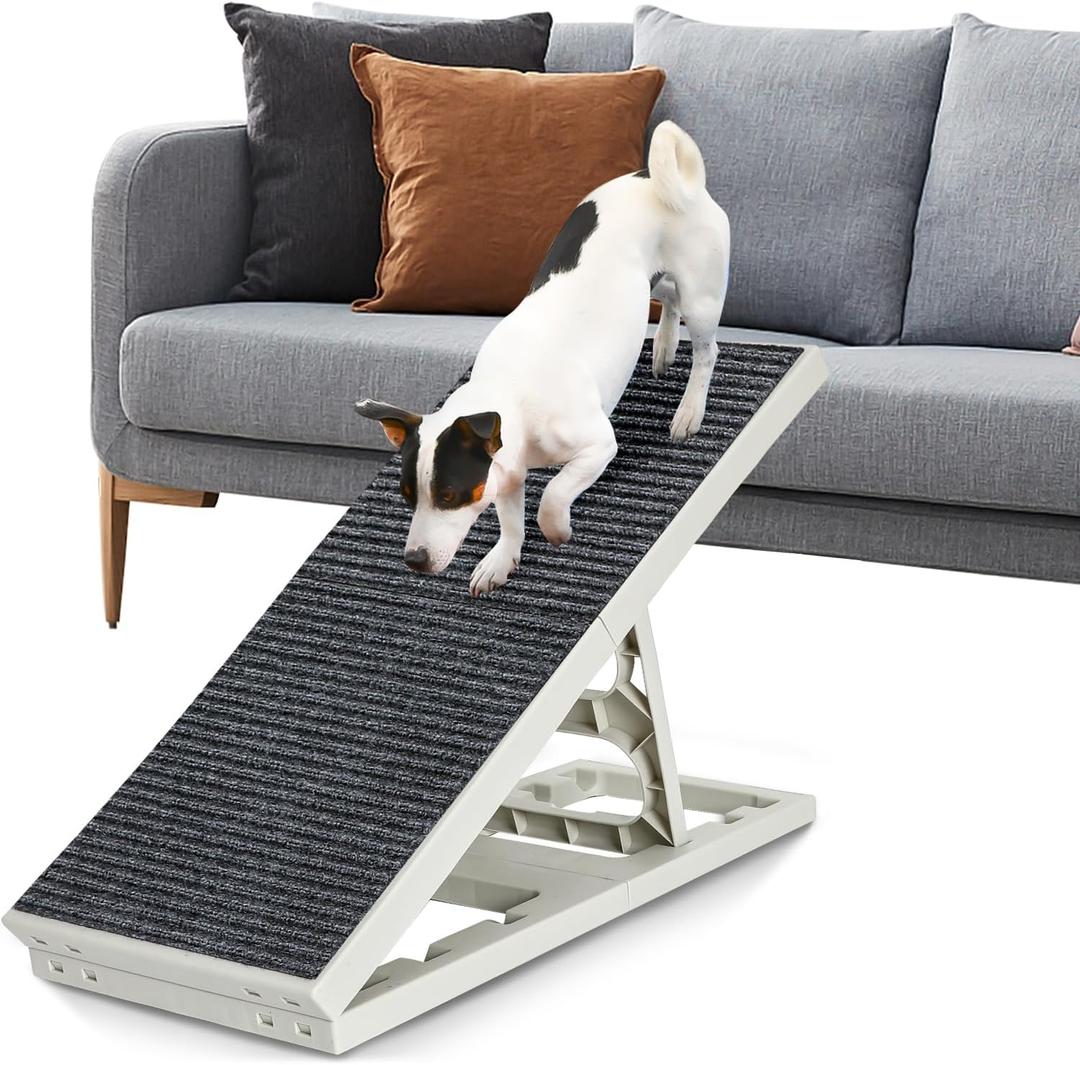 Adjustable Dog Ramp Bed for Small Medium Pets Folding Collapsible Cat Ramps with Non Slip Carpet Portable Indoor Puppy Ramp for Sofa,Chair