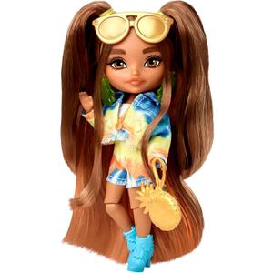Barbie Extra Minis Doll #5 Wearing Tie-Dye Jacket & Shorts with Doll Stand & Accessories Including Sunglasses & Purse, 5.5-inch