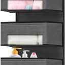 Over Door Hanging Organizer - Closet Door Storage Organizer 5 Large Pockets, Door Organizer Hanging Clear Window Pocket, 4 Metal Hooks for Baby Nursery Bedroom Pantry Bathroom, Grey