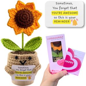 6 x Positive Sunflower Crochet Doll - Sometimes You Forget You Are Awesome Gifts - Emotional Support Crochet Gifts For Teacher Friend Coworker Men Women Inspirational Motivational Birthday Thank You