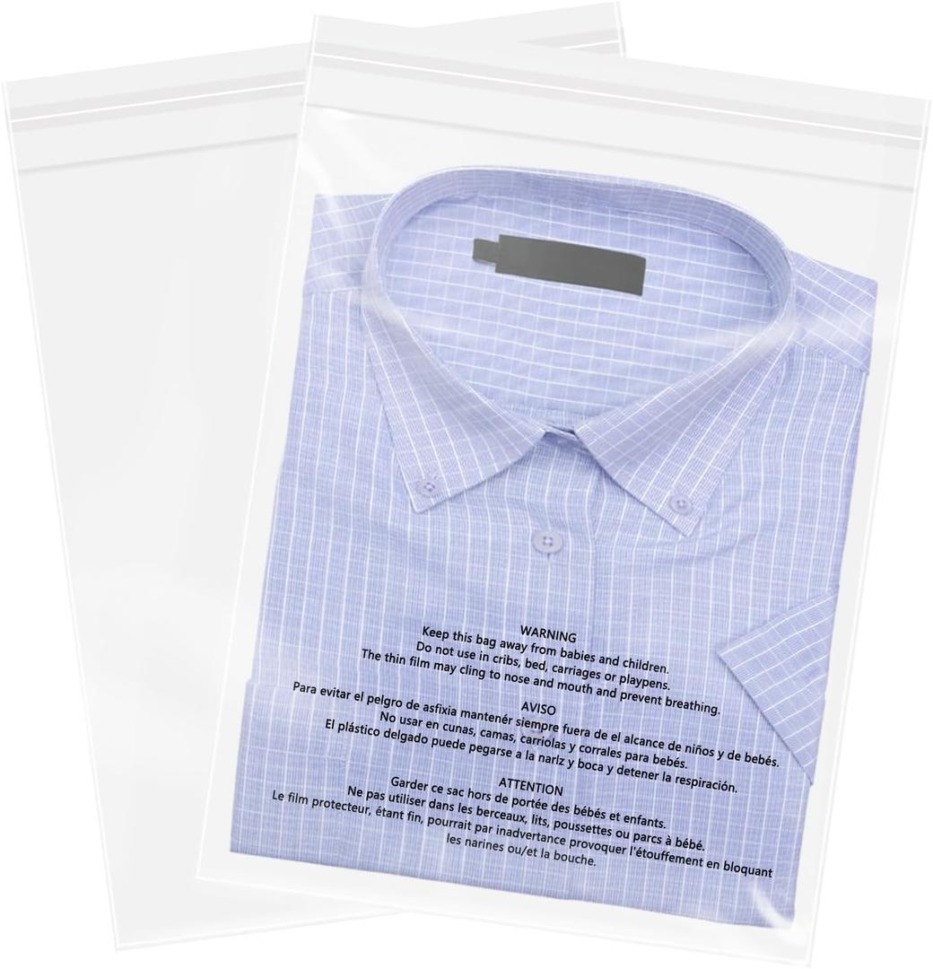8" x 10" (500 Count) Self Seal Clear Poly Bags with Suffocation Warning for Packaging, Shipping, Clothing, Shirts & FBA - Resealable Adhesive