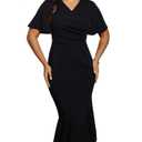 TITOMD Women's Ruched Mermaid Bodycon Midi Dress - Summer Modest Short Sleeve Elegant Wedding Guest Cocktail Dresses (US, Alpha, X-Large, Regular, Regular, Dark Green) (Green, XL)