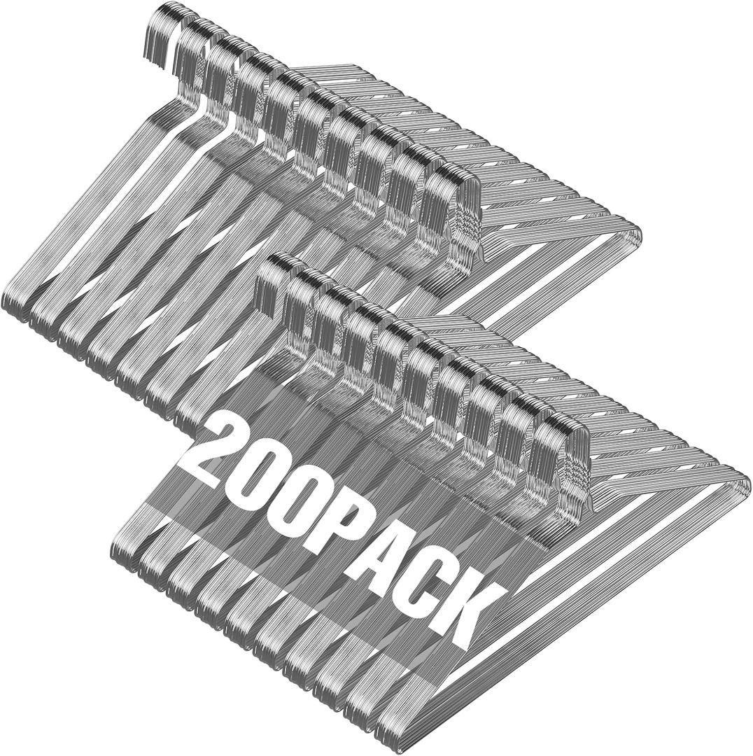 SPECILITE Wire Metal Clothes Hangers Bulk 200 Pack for Standard Size Suits, Coats, Shirts, Pants, Skirts, Space Saving, Non Slip,16 Inch 12 Gauge Ultra Thin, Silver