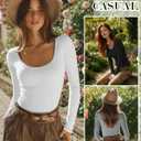 3 Pack Women's Long Sleeve Shirts Scoop Neck Slim Fit Tops U-Neck T-Shirts Basic Casual Tee Layer for Ladies (Black, White, Light Mixed Gray)