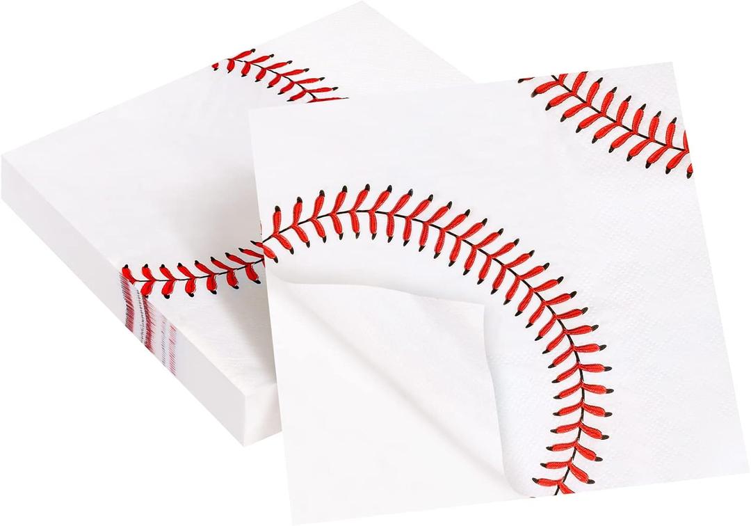 ADXCO 48 Pack Baseball Paper Napkins 13 x 13 Inches Disposable Cocktail Napkins for Sports Themed Party, Birthday, Baseball Theme Party Supplies