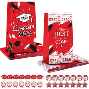 Teling 28 Set 2026 Graduation Gift Paper Bags with Stickers Congrats Grad Goodie Bag Thank You Candy Bags for Graduation Party Favor Decorations Supplies(Red)