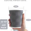 Clawsoff Coffee Cups 12 oz 120 Pack, Corrugated Insulated Ripple Wall Disposable Paper Coffee Cups 12oz, To Go for Hot Beverage or Cold Drinks Office/Home/Cafe/Party/Travel (Gray) | Corrugated, Insulated, Ripple Wall, Disposable, 12oz, To Go