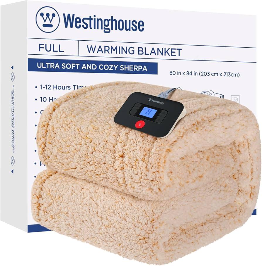 Westinghouse Electric Blanket Full Size, Soft Plush Sherpa Heated Blanket with 10 Heating Levels & 1-12 Hours Auto-Off, Machine Washable, 80x84 inches, Yellow