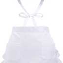 KUOIN Waist Apron Bonnet Set Colonial Apron Cap Ruffle Retro Maid Hat Apron With Pockets Cooking Costume (white)