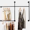 Industrial Pipe Clothing Rack Heavy Duty Wall Mounted Clothes Rack,Pipe Garment Rack Rail,Indoor Detachable Multi-Purpose Clothing Hanging Rod/Garment Bar, Black (3 hanging rods wall garment rack)