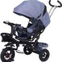 4 in 1 Foldable Kid Stroller Trike,Baby Tricycle Detachable Push Car Bike W/Push Handle,Removable Canopy Rotatable Seat Push Tricycle for Toddlers,Gray,Style 2