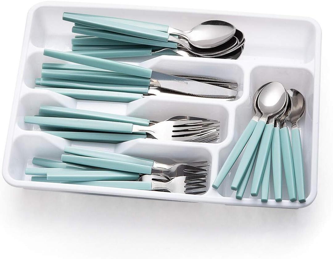 40 piece Stainless Steel Kitchen Flatware set with organizer, Camping Silverware set with color handles set of 8