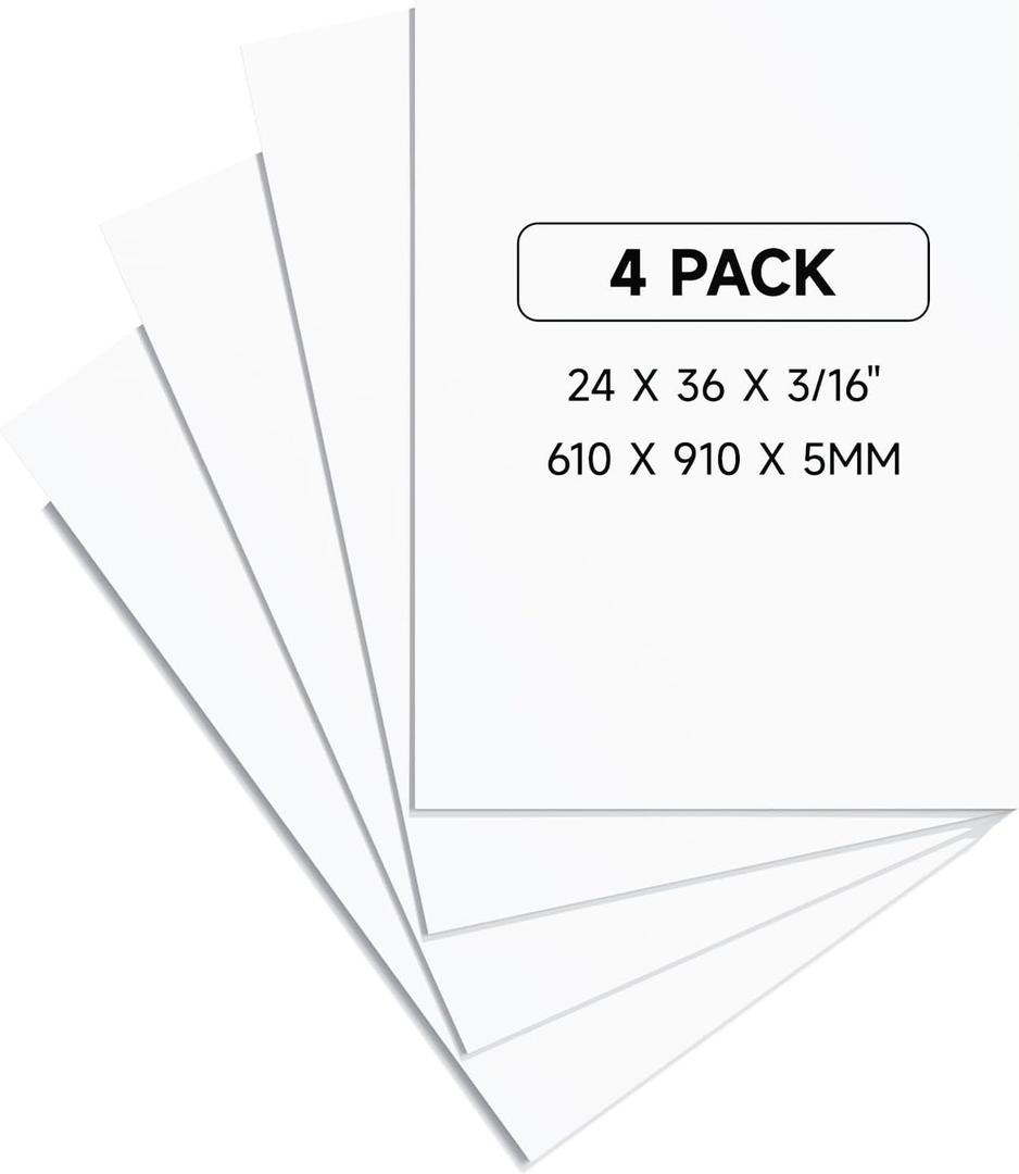 24x36" White Poster Board 4 Pack, 5MM Thick Foam Core Board, Large Lightweight Foam Board for Projects, Display Boards for Crafts, Paintings Prints, Art, Display, Presentation