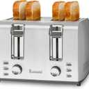 Runnatal 4 Slice Toaster, Full Stainless Steel, Extra-Wide Slot Toaster with 7 Shade Settings and 3 Mode, Defrost, BAGEL, Cancel Functions, Easy to Operate and Clean 120V 1600W Silver Metallic