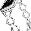 O-Shaped Band Compatible with Apple Watch Band 41mm 40mm 42mm(S10/11) 38mm iWatch Series 11 10 9 8 7 6 SE 5 4 3, Fancy Cute Slim Thin Metal Bracelet for Apple Watch Bands for Women-Silver