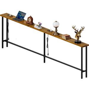 GRLEAF 102 Inch Narrow Sofa Table with Power Outlets, Extra Long Console Table Behind Couch Table with Charging Station, Skinny Entryway Table Thin Table for Living Room, Narrow Spaces (Rustic Brown)