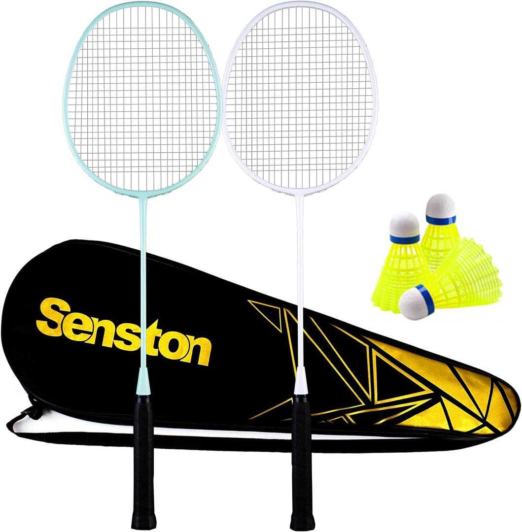 Senston Badminton Rackets Set of 4 – Lightweight Carbon Fiber Composite Racquets for Beginners, Family & Backyard Fun, with 6 Shuttlecocks, 4 Grips & Carry Bag