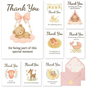 C2U Baby Shower Thank You Cards for Girl - 48 Pack with Envelopes & Gold Stickers,Baby Shower Greeting Cards Bulk for Newborn Party