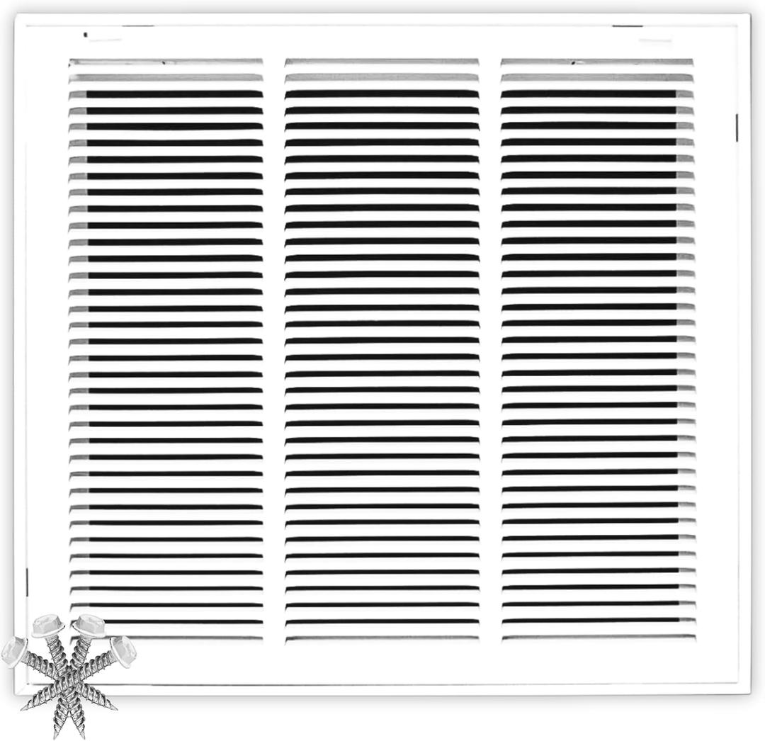 18x22 Return Air Vent Cover Grille for Wall or Ceiling Duct Opening - 1" Filter Compatible - Flat Stamped Face Air Filter Grill by HVAC Premium - White - Overall Size: 20.5" x 24.5"