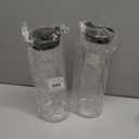 Blue Sky Clear Disposable Plastic Serving Pitcher 1000ml (34oz) with Black Lid - 24 Count Premium Quality Elegant Serveware for Parties and Events