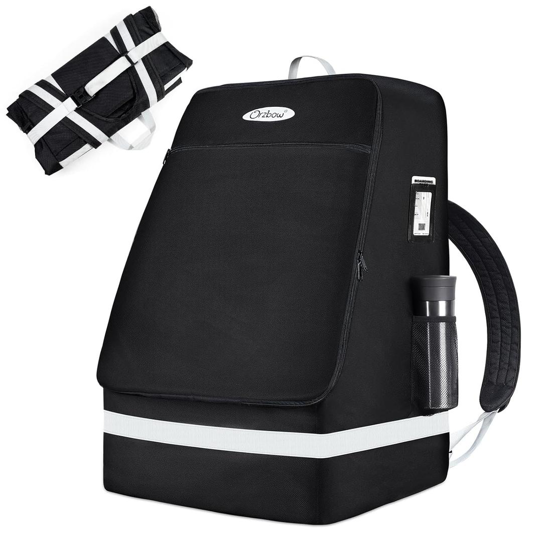 Orzbow Padded Car Seat Travel Bag for Airplane, Carseat Backpack Bags with Reflective Stripes, Infant Seat Travel Bag with Shoulder & Waist Strap, Car Seats Carrier for Airport Gate Check, Black