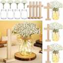 Wavwavw 37 Pcs/4 Sets Baptism Centerpieces for Table Cross Mason Jar Centerpieces with Wooden Cross Crafts Light Strings for Baptism First Communion Church Wedding Favors(Baby's Breath)