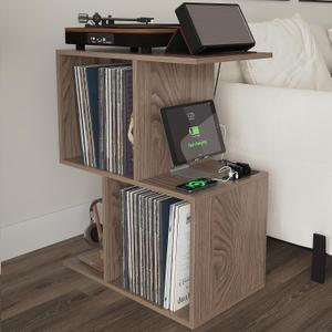 Hayat Record Player Stand with Vinyl Record Storage (150 Records) S-Style Record Holder Turntable Stand | Modern Vinyl Record Holder End Table Hayat Record Player Stand with Vinyl Record Storage (150 Records) S-Style Record Holder Turntable Stand | Modern Vinyl Record Holder End Table