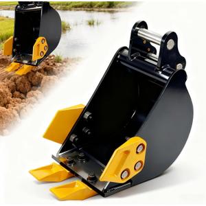 Mini Excavator Bucket 200mm with 0.98in Hole & 3.54in Span, 7.87in Trench Digger with Metal Teeth for 0.8-1.8 Ton Excavators, Digging Bucket with Manganese Steel Attachment (200mm/7.87inch)