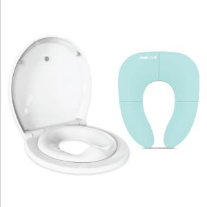 Quick Flip Round & Folding Travel Potty Training Seat (Aqua) Bundle Jool Baby