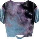 Remidoo Women's Casual Short Sleeve Graphic Print Tie Dye Crop Top T Shirt, Medium, Td Black Purple