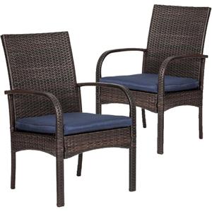 Wicker Patio Dining Chairs Set of 2, All-Weather PE Rattan Outdoor Chairs with Soft Cushions, 350lbs Heavy Duty Capacity, Rattan Furniture for Garden, Porch, Backyard