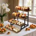 Cupcake Stand for 50 Cupcakes 4 Tiered Tray Stand for Food Cookie Wooden Dessert Display Risers for Party Wedding Buffet Stepped Risers Display Stands for Vendor Farmers Market Display, Walnut