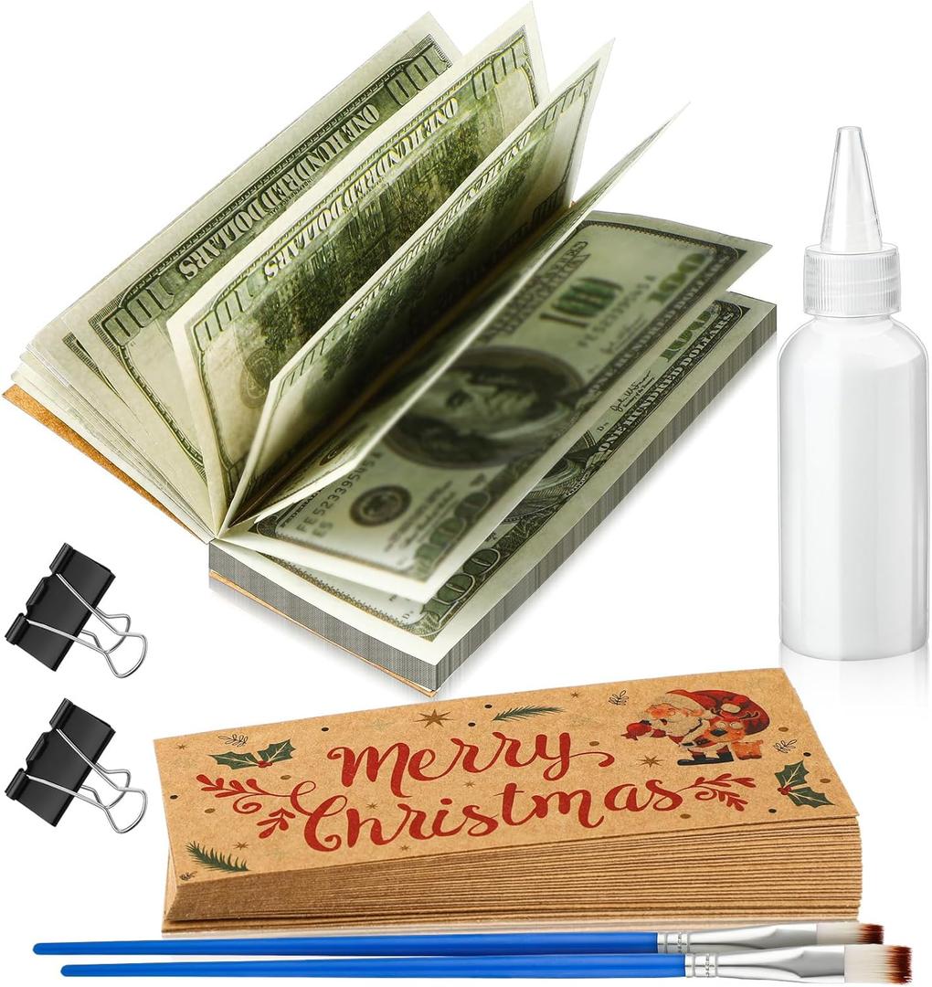 Fullhawl 24 Set Christmas Money Pad Kit Merry Money Holders for Christmas Gifts DIY Kraft Paper Padding Kit Includes 2oz of Notepad Padding Compound Cash Holder for Xmas Holiday