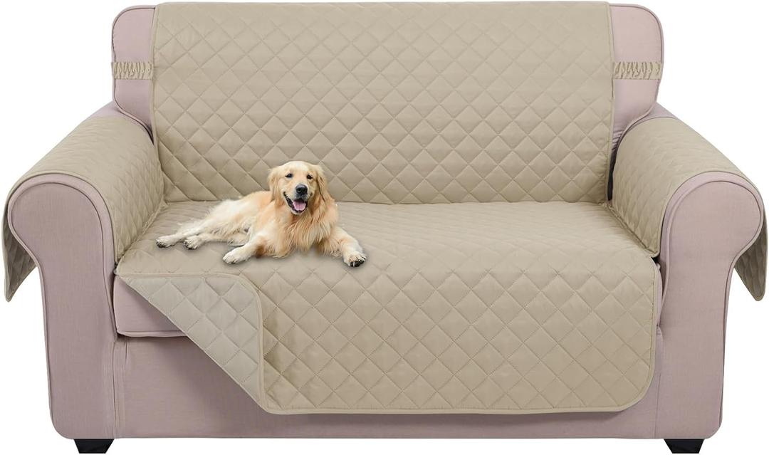 U-NICE HOME Loveseat Sofa Cover Reversible Couch Cover for Dogs with Elastic Straps Water Resistant Furniture Protector for Pets for 2 Cushion Couch (Loveseat, Sand/Beige)