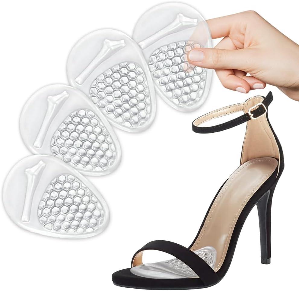 Metatarsal Pads Women, Ball of Foot Cushions for Women, Honeycomb Pattern for Anti-Slip & Shock Absorption, Invisible Design, 8 Colors and Velvet Surface Options, Black Heels, Kitten Heels (2 Pairs) (Clear)