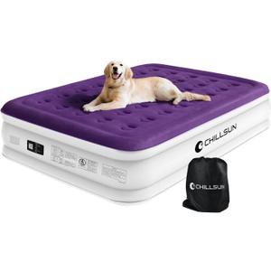 CHILLSUN Queen Air Mattress with Built in Pump, Inflatable Blow Up Mattress Luxury Double High Mattresses, 16 Inch Raised Double Airbed with Carry Bag for Camping, Guest & Home