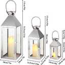 Elegant Candle Lantern Set- 3 Sizes (26", 19", 13" H) - Tempered Glass Panel Metal Candle Holders for Versatile Indoor & Outdoor Decorating - Perfect for Celebrations(Silver)