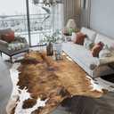 Pettop Luxury Faux Cowhide Rug 3x4 Feet - Western Cow Print Area Rugs for Living Room, Bedroom, Farmhouse - Premium Western Style Faux Fur Carpet, Non-Slip Animal Hide Throw Rugs (Caramel)