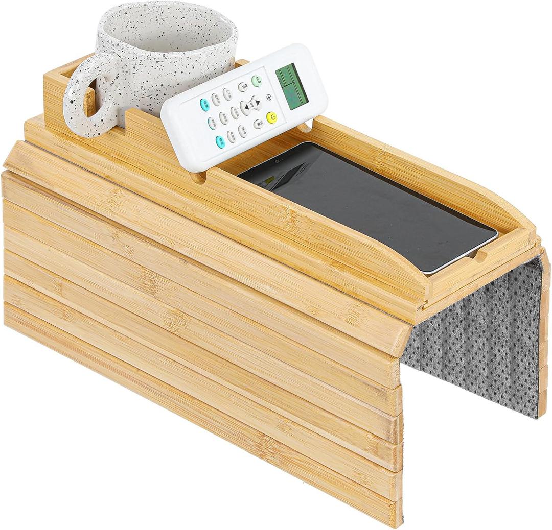 1 Pc Couch Cup Holder Tray, 4.7X12.6Inch Couch Armrest Table 2 in 1 Anti-Slip Sofa Armchair Caddy Table Couchs Arm Tray with Detachable Cup Holder Foldable Sofas Trays for Drinks Cellphone Snacks