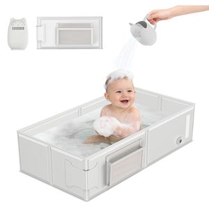 Baby Bathtub, Portable Bathtub with CatPatterned Bath Rinse Cup,Foldable Bath Tub for Small Bathroom,Toddler Tub for 6M5Y,Baby Travel Essentials for Hotel,Camping & Beach
