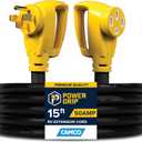 Camco Power Grip 15-Ft 50-Amp Camper/RV Extension Cord - Male to Female (NEMA 14-50P to 14-50R) - Rated for 125-250V/12500W - Features Heavy Duty Copper Wire & Weather Resistant PVC (55194)