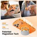 3 in 1 Magnetic for iPhone 17 Pro Max Case, Sparkly Bling Glitter Cute Curly Wave [Fit for MagSafe]1X Screen Protector+1X Wrist Strap, Trendy Women Girly Clear Case for 17 Pro Max 6.9", Orange Clear