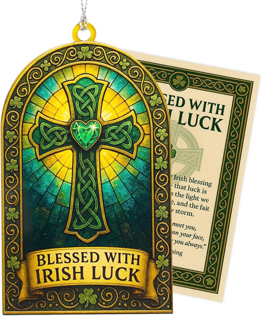 2 x Irish Ornament - St Patricks Day Gifts - Irish Gifts with Card and Envelope  St Patricks Day Gift for Kids and Adults, Classroom and Coworker Exchange, Fun Leprechaun Card (Pt3r)