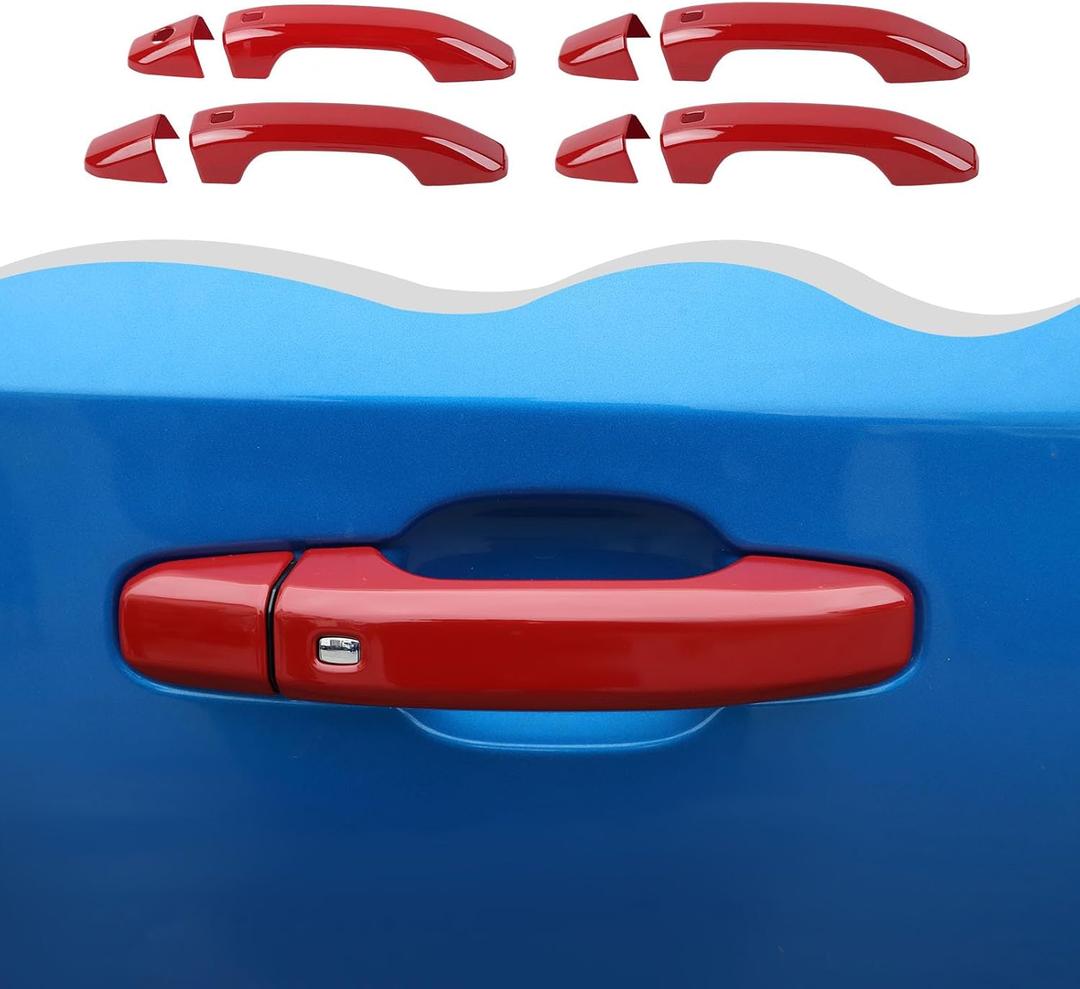 Exterior Door Handle Cover Door Outer Handle Bowl Cover Door Handle Protective Trim Cover Fit for Chevy Silverado 2019-2024 Exterior Accessory 8PCS/Set (Red)