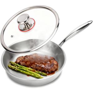 9.45 Inch Titanium Pans for Cooking,99.6% Titanium Frying Pan Healthy Non-Toxic Titanium Cookware with Lid for Even Heating, Induction Compatible Oven & Broiler Safe