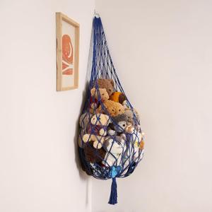 Stuffed Animal Storage Toy Hammock Corner Hanging Net for Stuff Animal Storage Macrame Toy Display Plushie Toy Holder-Wall Hanging Net for Kid Bedroom Decor Playroom Organizer (Blue)