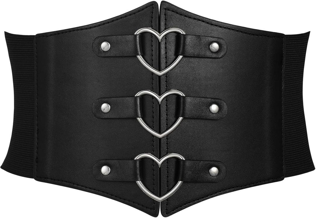 SUOSDEY Women Heart Corset Belt Goth Stylish Wide Elastic Waist Corset for Cosplay Halloween Renaissance Daily (28.8" fit waist 26"-30", 01-black)