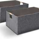 Storage Baskets Collapsible , Storage Bins with wood Handles, Robust Closet Storage Bins for Clothes Baskets Storage Organization for Books, Laundry, Home and Toy Organization(Grey 2 Pack)