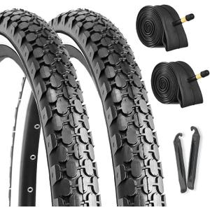Hycline 2-Pack Cruiser Bike Tires Set: 24/26x2.125 inch Folding Replacement Puncture-Resistant Bicycle Tires and Pair 24/26-inch Inner Tubes with Tire Levers for Beach or Urban City Commuter Bike